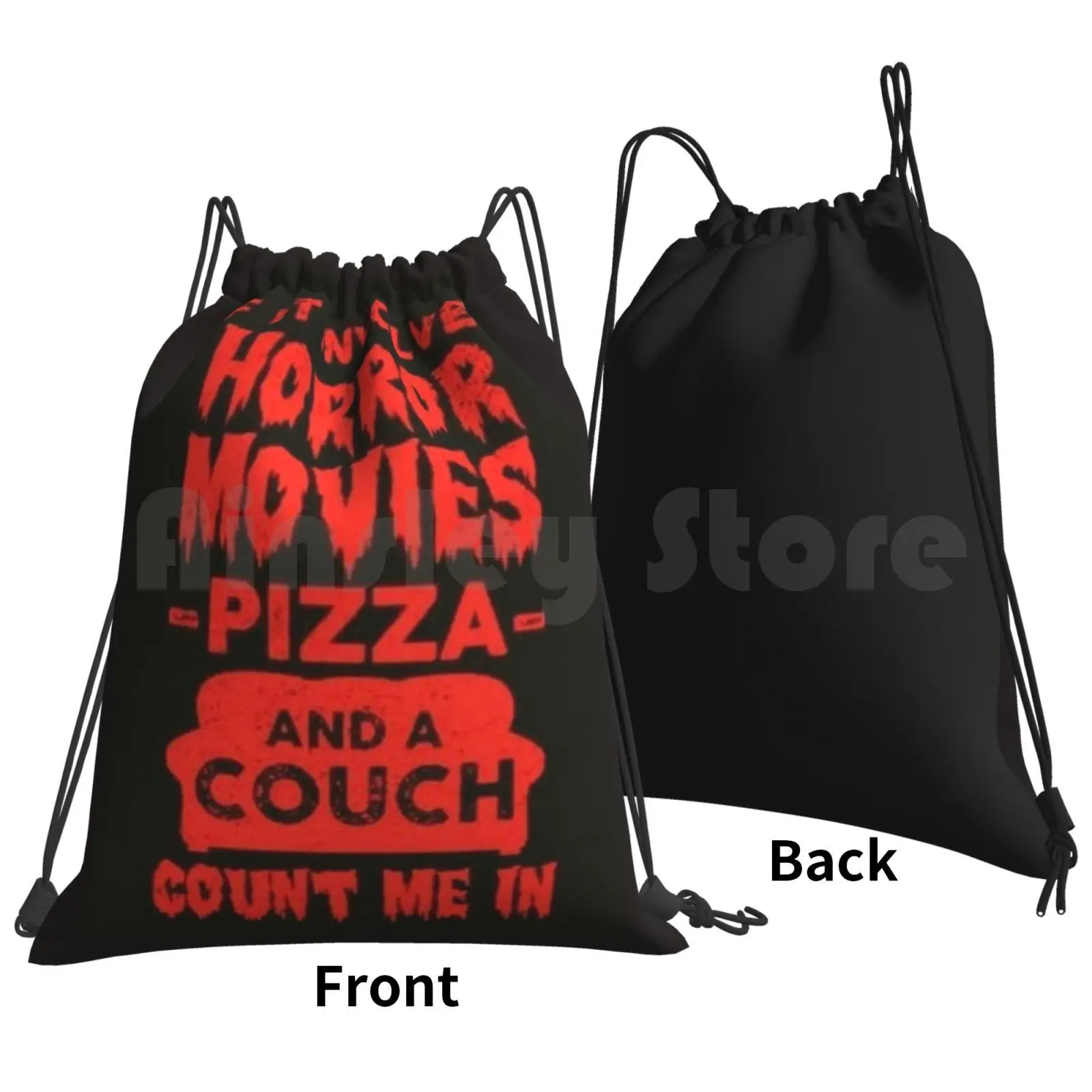 Horror Movies Backpack Drawstring Bag Riding Climbing Gym Bag Horror Movies Halloween Pizza Food Red Black Horror Netflix