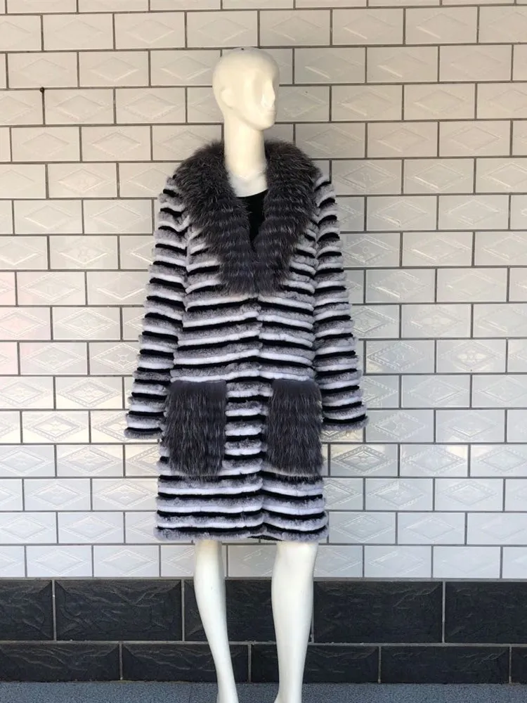 2025Rex Rabbit Fur Fox Fur Coats Women Silver Fox Natural Fur Coats  Autumn Knitted Long Genuine Fur Jackets Vest Ladies Fashion
