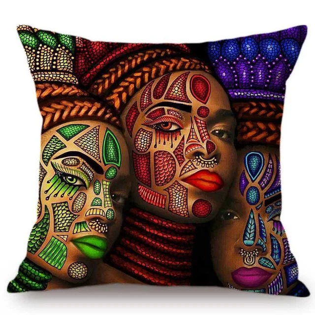 Colorful african queen girl face art painting polyester decorative cushion exotic cushion cover home bedroom decorative cushion.