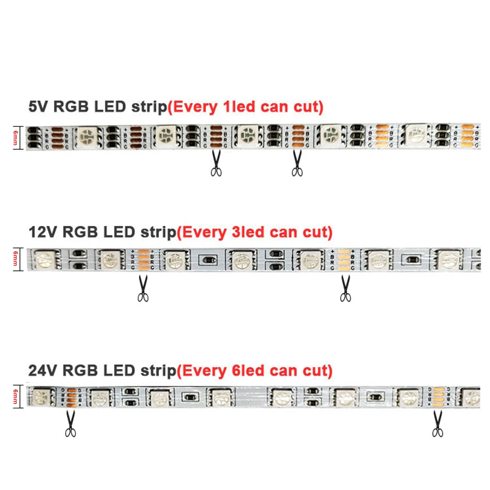 O pwb 5050 rgb de 6mm conduziu a luz de tira smd o preto branco cuttable flexível de 4pin 5m 60leds/m ip30 para a decoração escondida dc5v 12v 24v