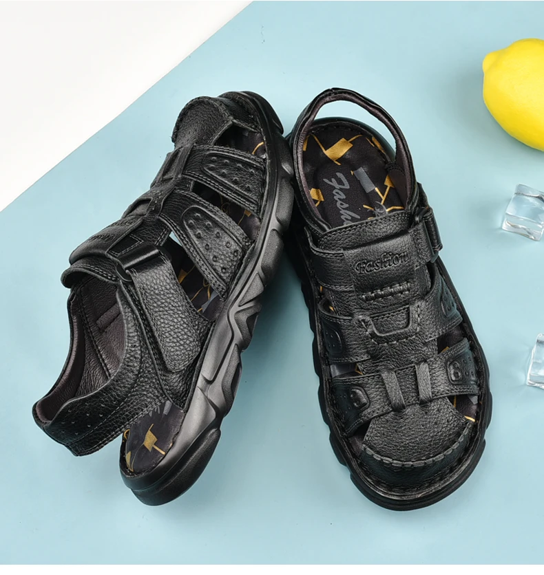 Echt leder Freizeit schuhe für Männer hochwertige klassische Herren Sandalen Sommer Outdoor Walking Herren Turnschuhe atmungsaktive Herren Sandalen – Detail 31