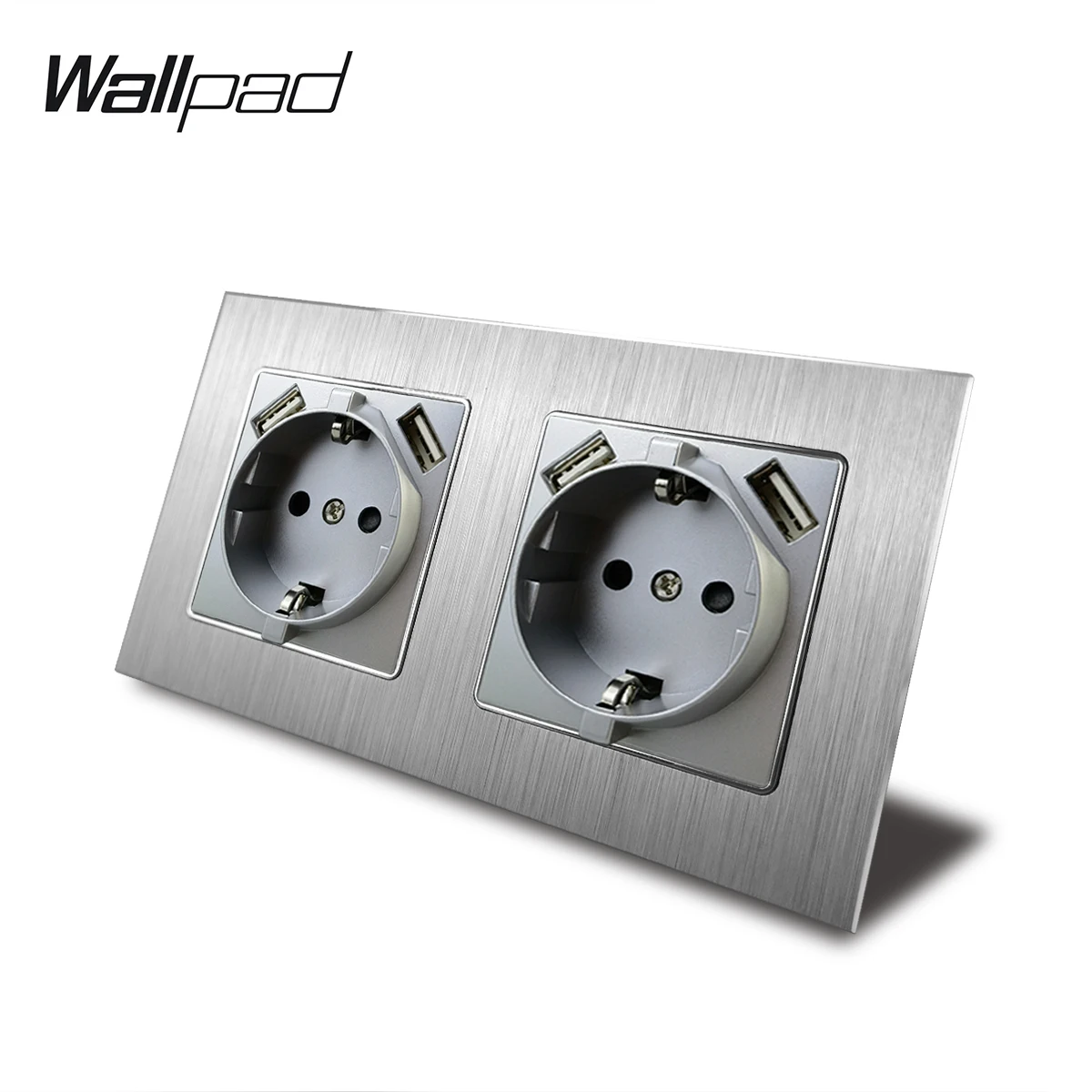 Silver 2 USB Charging Ports 5.1DC 2.1A EU Standard EU Power Socket with USB Outlet for EU Box with Claws