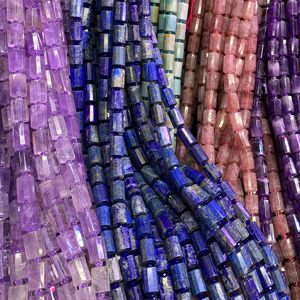 Veemake Faceted Column Tube Beads Amethyst Lapis Lazuli Quartz Amazonite Apatite Ametrine Chrysoprase Moonstone Labradorite C4