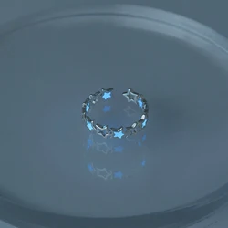 Adjustable Hollow Heart Star Luminous Ring Glow In Dark Silver Color Rings for Women Friends Gift Vintage Fashion Jewelry Ring