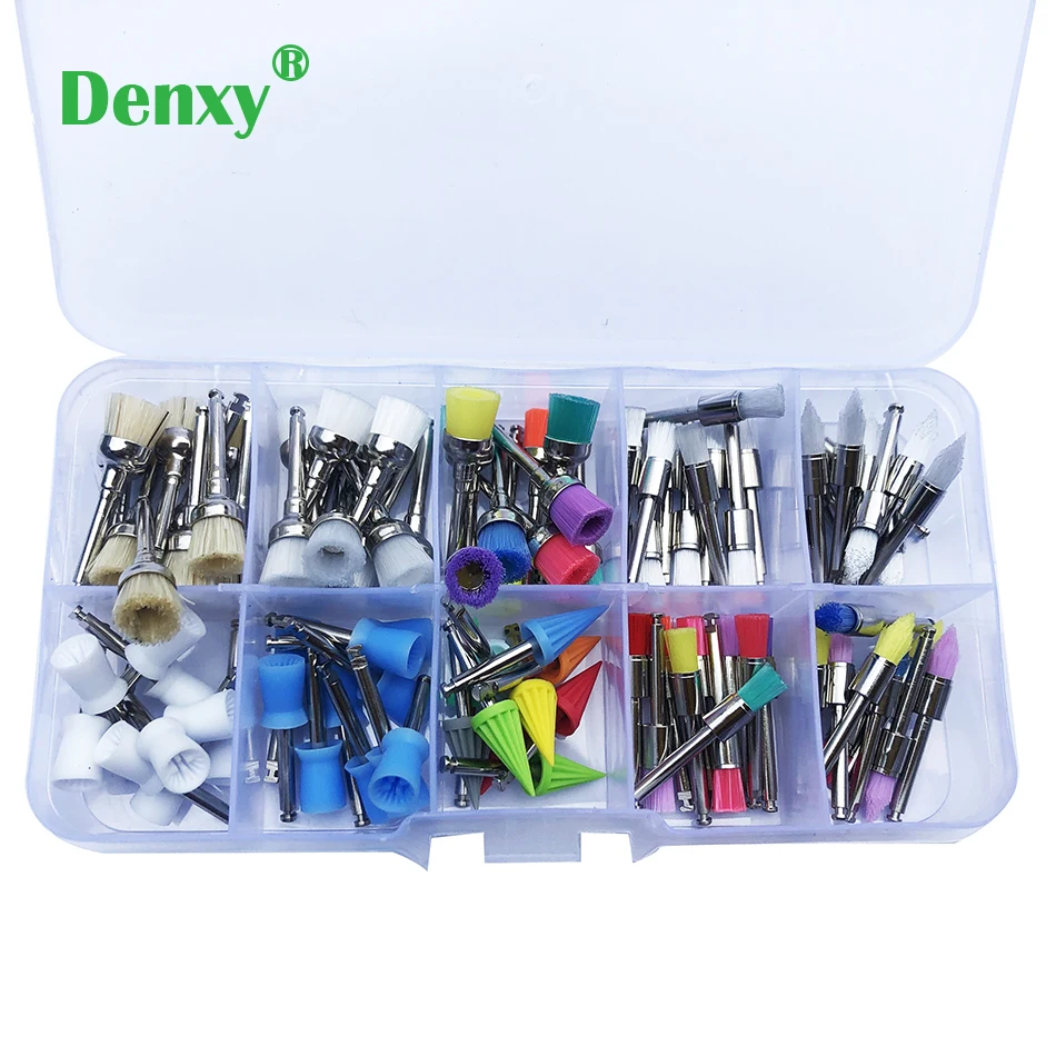 Denxy 100pcs Dental Lab Latch Flat Polishing Prophy Brushes Cups Mixed Polish Polisher Dental enquipment Teeth Tool high quality