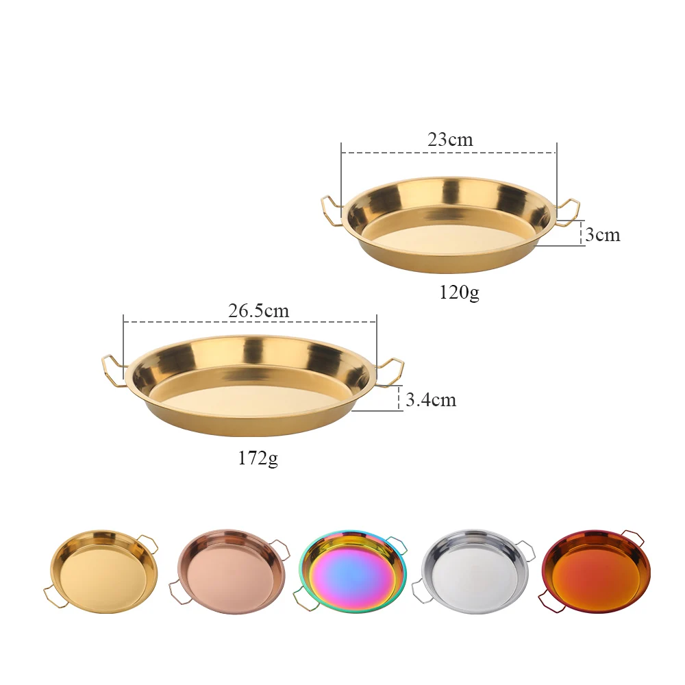 1Pcs Stainless Steel Round Plate Cake Pan Pizza Baking Tray Double Handle Cold Noodle Making Tools Serving Food Kitchen Tray