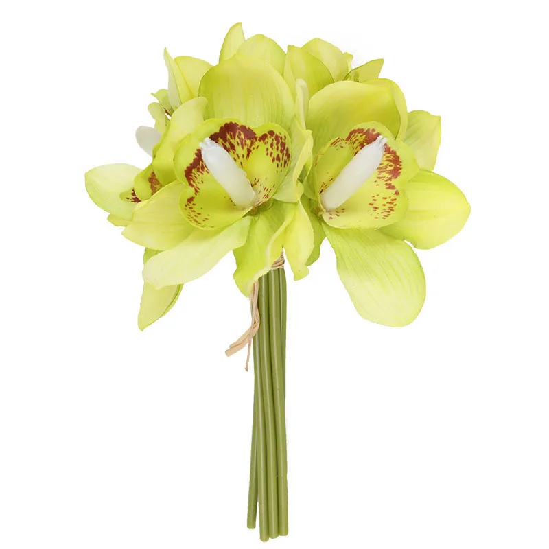 Real Touch 6 heads Artificial Cymbidium Table Flower DIY Wedding Decoration Bride Hand Flowers Fake Flower For Home Decor Orchid