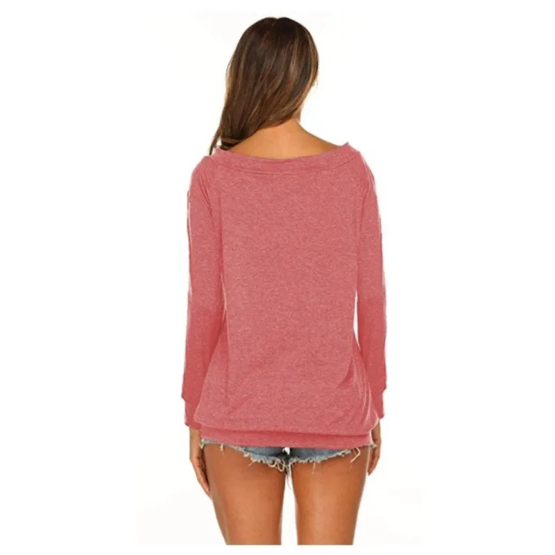Women's Short Long Sleeve Tops Off Shoulder Boat Neck Casual Stretch Basic T-Shirt Femme Clothing Comfortable Tee Black Pink