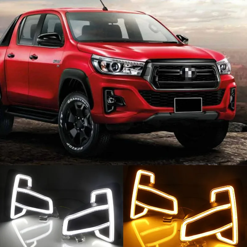 

1 Set For Toyota Hilux Revo Rocco 2018 2019 DRL LED Daytime Running Lights Diglight ABS Fog lamp Cover With Turn Yellow Signal