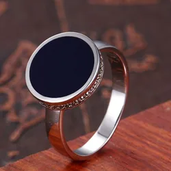 BOCAI New Real Solid s925 sterling Silver Ring for Man black Crystal Glue Classic Domineering Man Ring