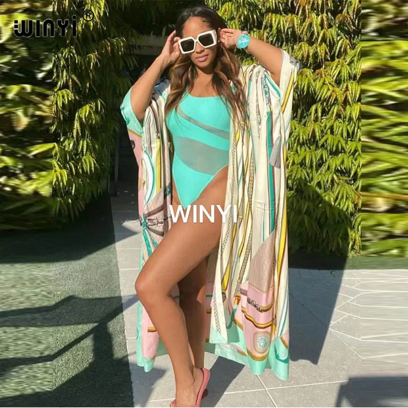 

Africa 2021 Summer Popular Traditional Kimono For Women Free Size European Printed Silk African Women Caftan Clothing