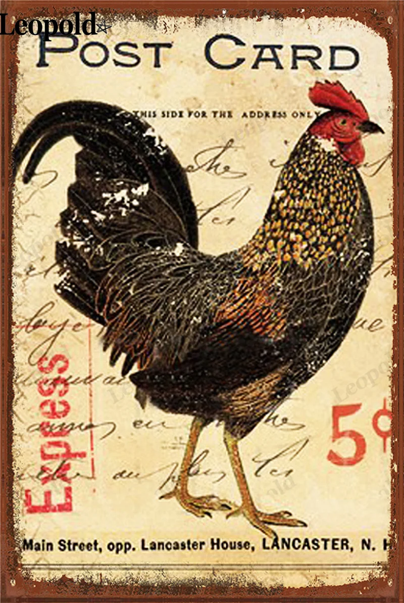 Metal Tin Plate Decorative Rooster Abstract Poster Vintage Cockscomb Animal Alphabet Plaque Farm Bar Club Gardening Decoration