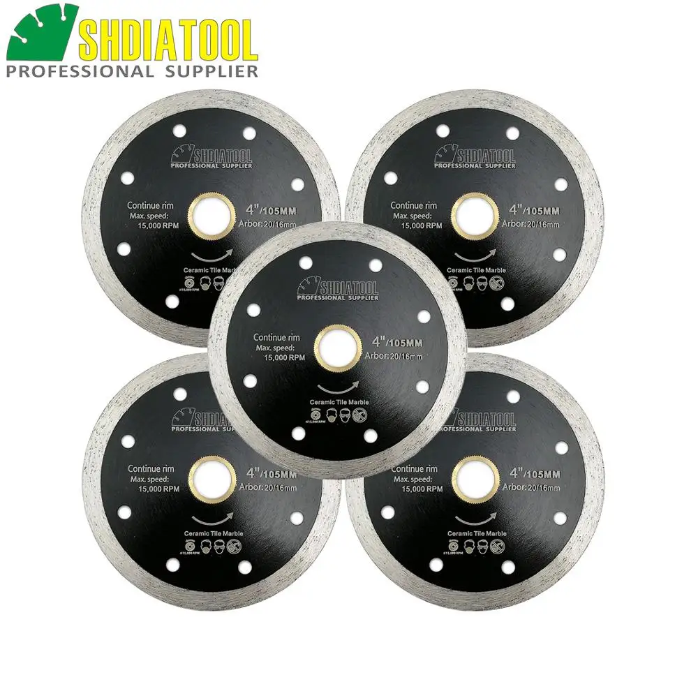 SHDIATOOL 5pcs 105mm Hot-pressed Thin Continue rim diamond cutting blades hard material Ceramic tile Cutting disc chip-free