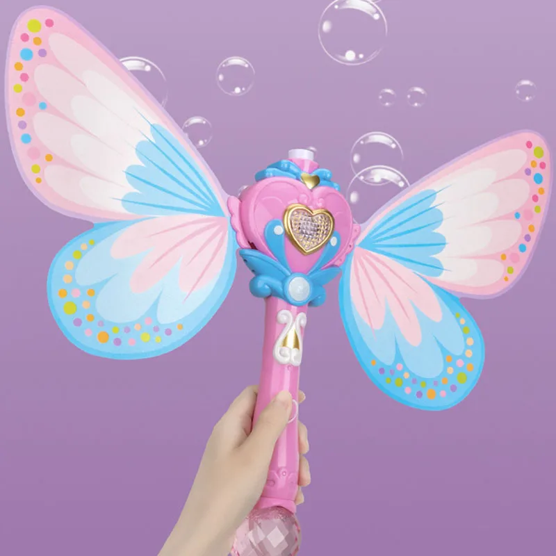 Electric Magic Wing Wand Automatic Soap Bubble Blowing Gun Blower Machine Light Music Funny Outdoor Kids Toys For Girls Gifts