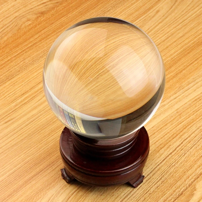 HOT Sell ASIAN QUARTZ Ultra Clear 80MM Crystal Magic Photography Props Ball With Wood Base Home Decor