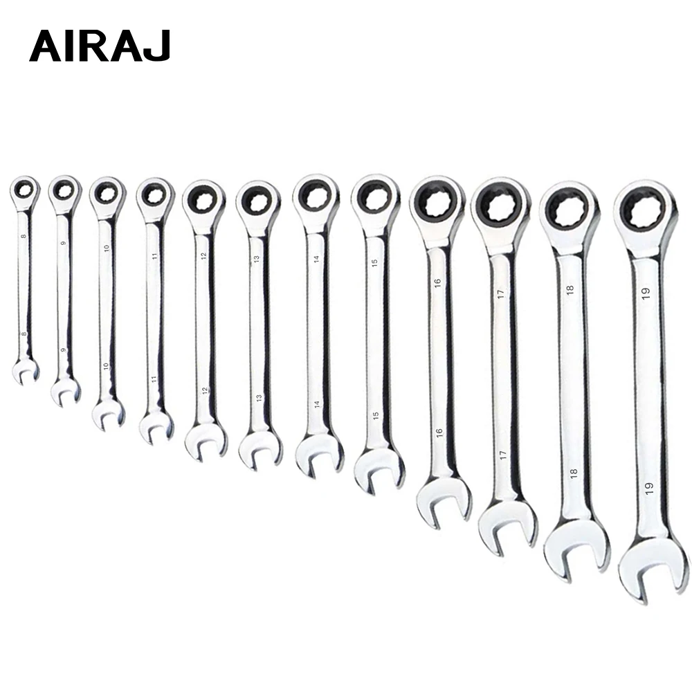 AIRAJ Upgrade Wrench Set Chrome Vanadium Steel 8-19mm Auto Appliance Manual Repair Tool Multifunctional Ratchet Wrench Hand Tool