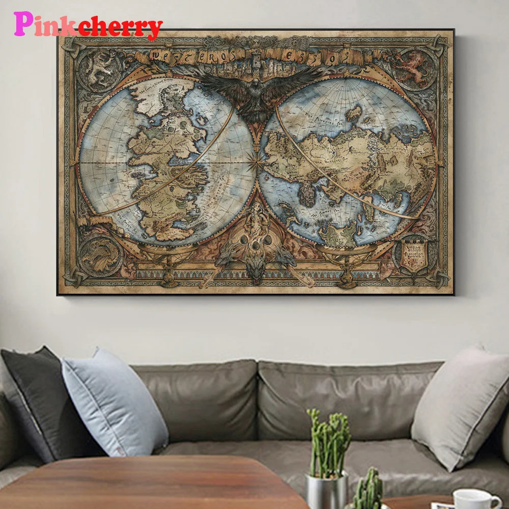 5D Diamond painting Westeros And Essos World Map Pictures Full Square Round Diamond Embroidery Mosaic Cross stitch Gift Kits