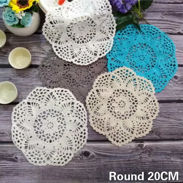 

20CM Round Cotton Table Placemat Handmade Crochet Table Cloth Tea Cup Coffee Mug Dining Mat Coaster Wedding Christmas Decor