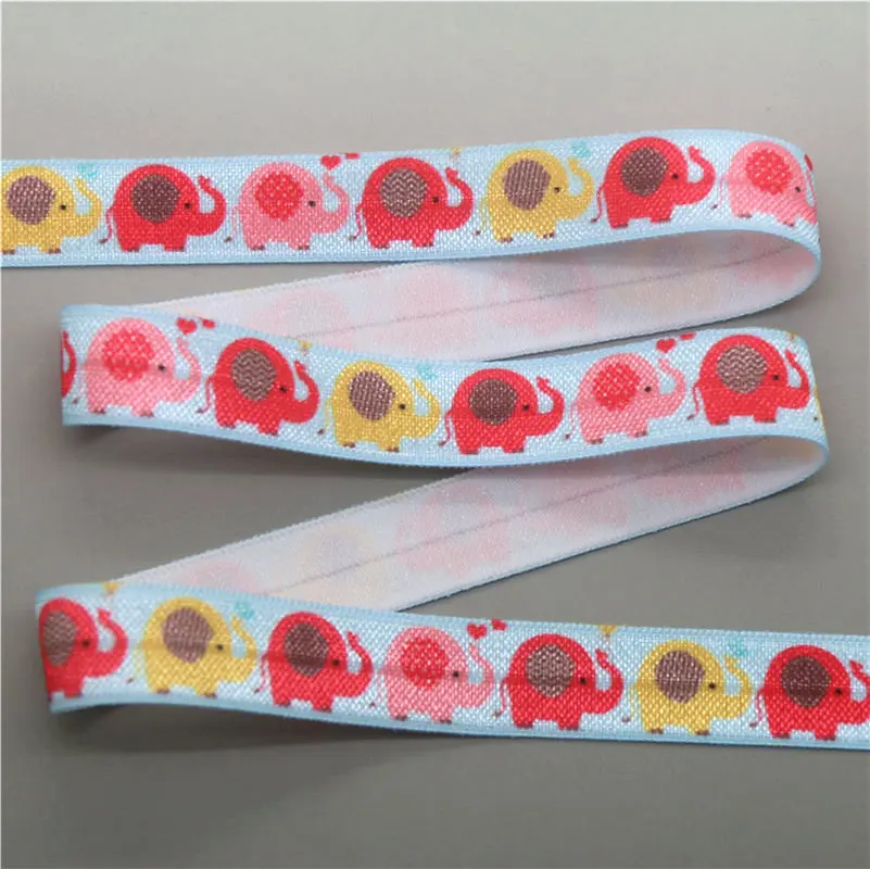 DHK 5/8 ''5หลาช้างสัตว์ Koala Pug พิมพ์พับยืดหยุ่น FOE Stretch Ribbon Hairbow Headwear Headband DIY OEM e1627