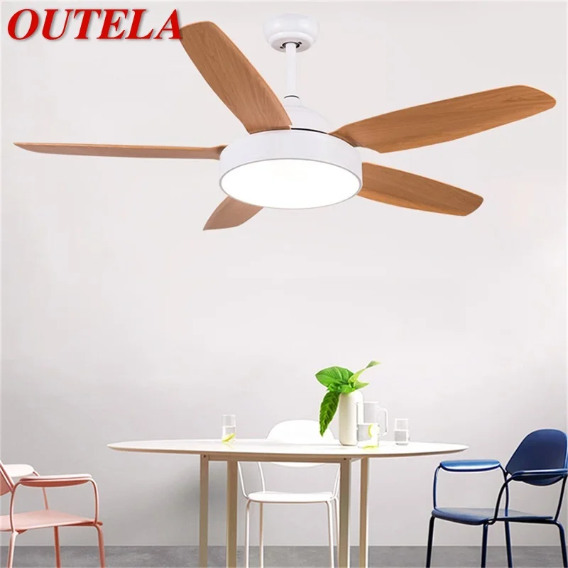 

OUTELA Modern Simple Ceiling Fan Light Remote Control 52" LED Wood Lamp for Home Living Dining Room