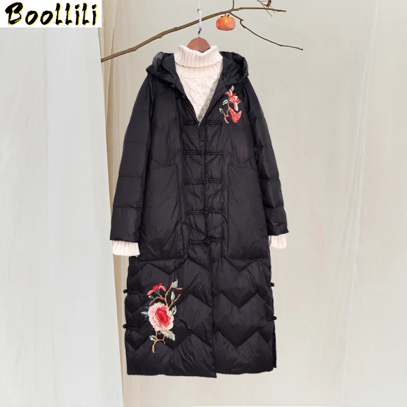 

Winter Coat Boollili Women White Duck Down Jacket Women Clothes 2023 Vintage Embroidery Puffer Jacket Women Warm Parka