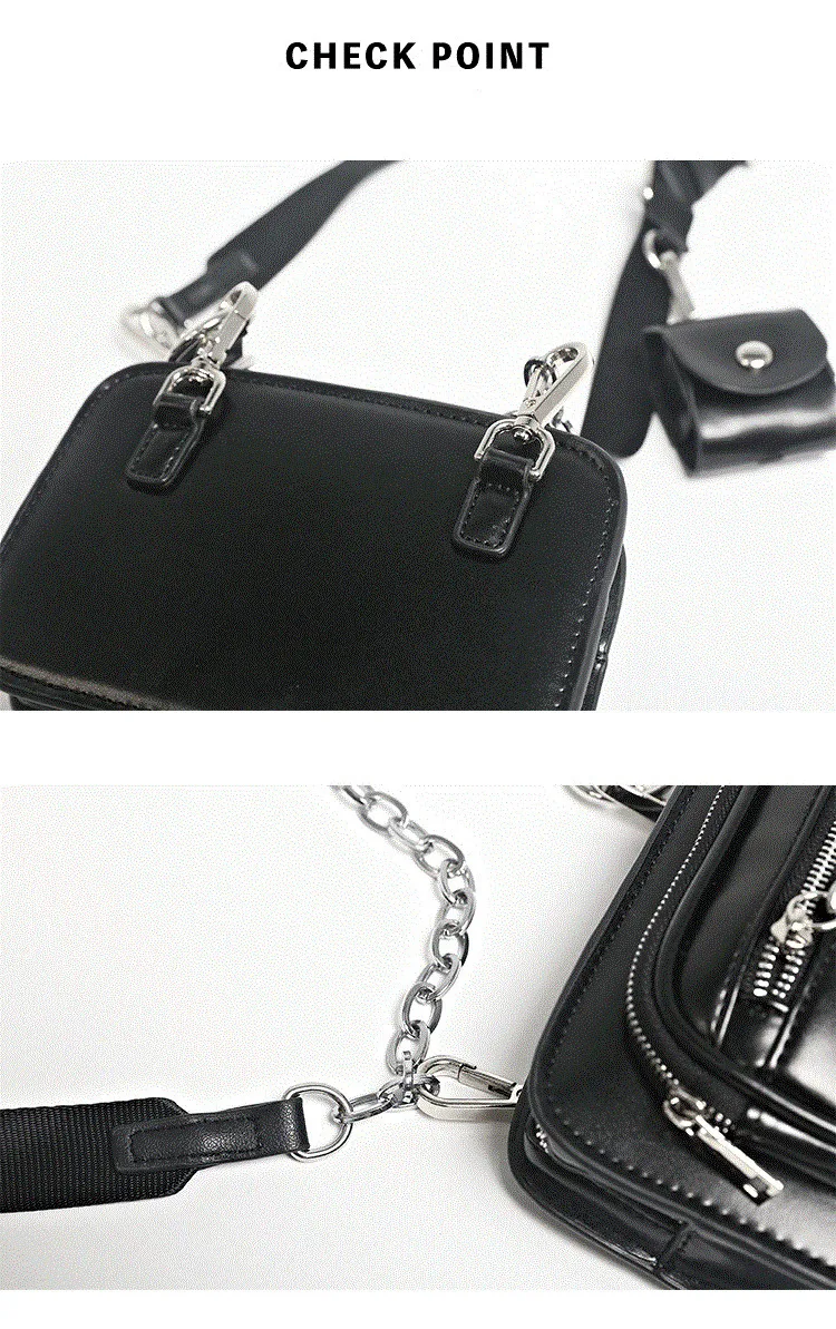 Fashion Women Messenger Bag mini Chain sling bag for ladies Mobile Wallet black PU leather chest bag Purse bolsa feminina