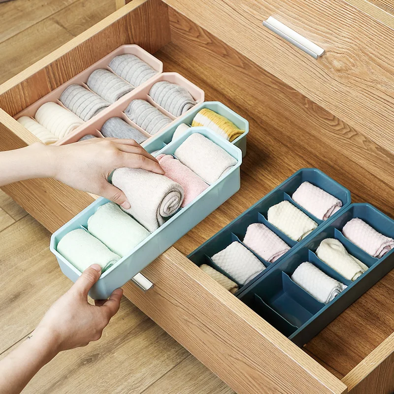 5 Grids Closet Panties Socks Organizer Bra Tie Underwear Drawer Storage Box Multifunctional Plastic Clothes Containers Case