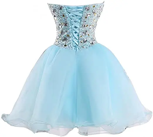 Sweetheart Organza Short Homecoming Dresses Crystals Graduation Cocktail Formal Prom Party Gown Organza Vestido De Formatura
