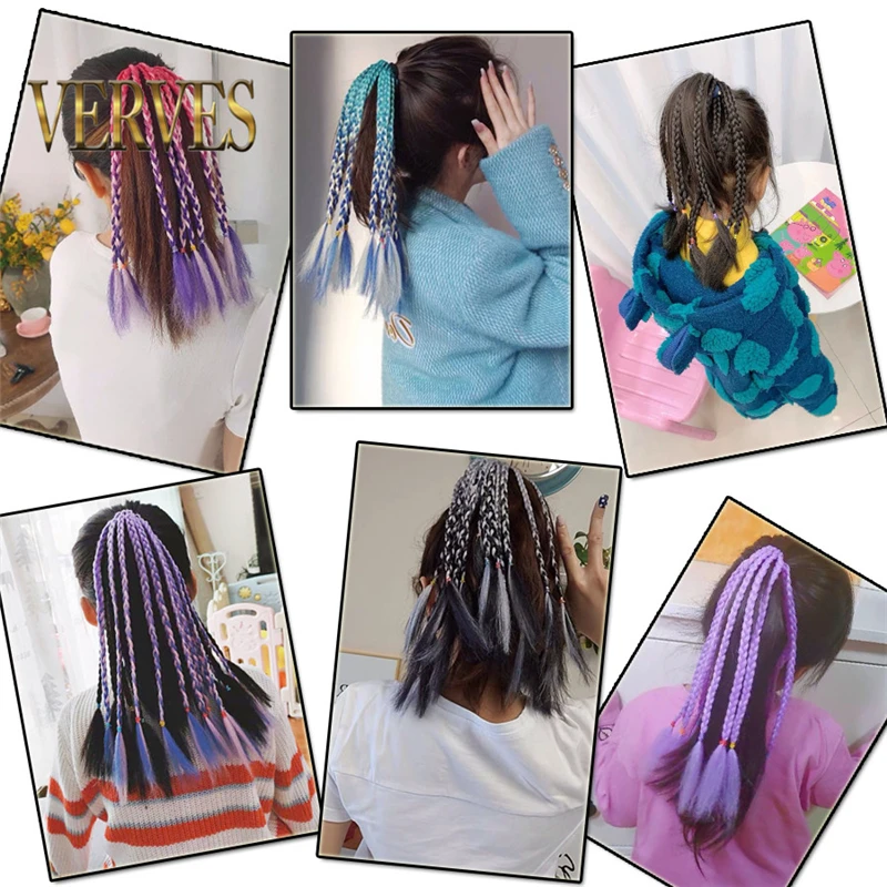 หางม้า Chignon สังเคราะห์ยางแหวน Ombre Braid Hairpiece ผม12นิ้วสายรุ้งสีสาวปาร์ตี้ผม Tie