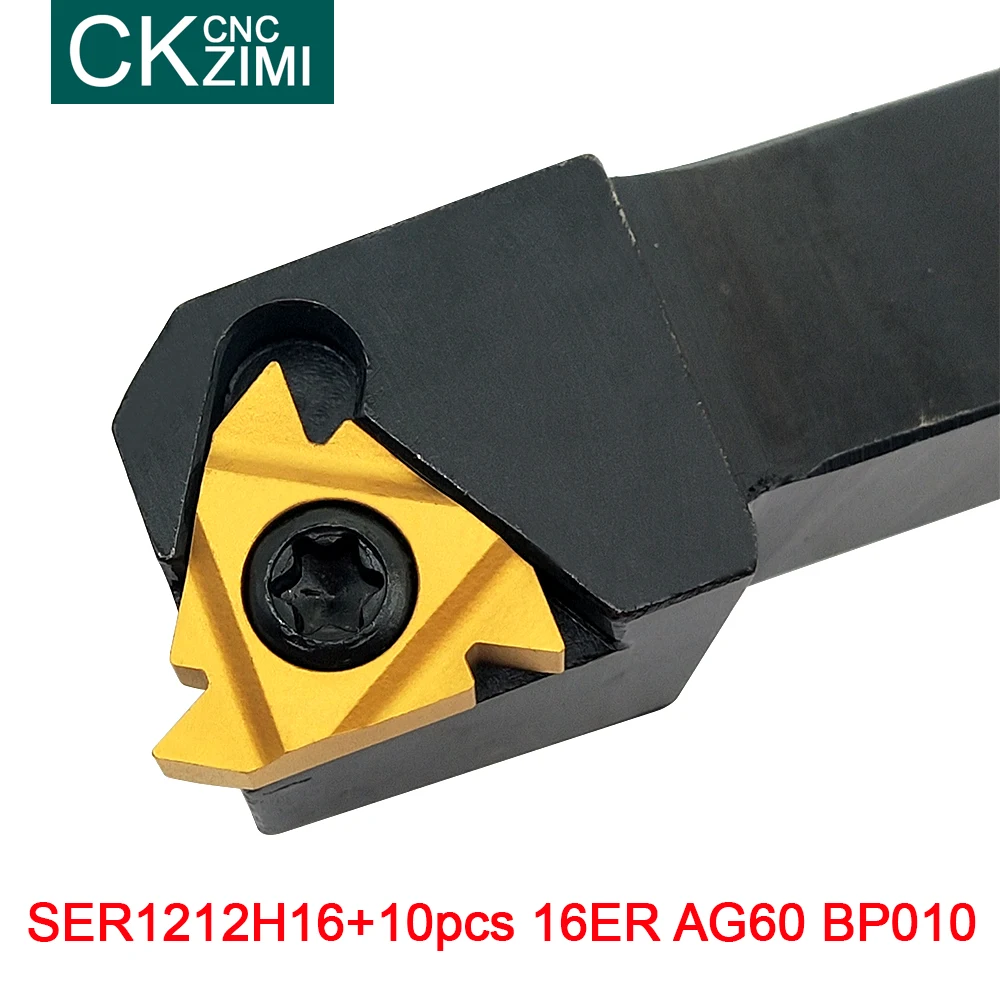 SER1212H16 CNC + 10PCS 16ER AG60 คาร์ไบด์แทรกเครื่องกลึงโลหะภายนอกหมุนเครื่องมือ Holder Thread Turning เครื่องมือ