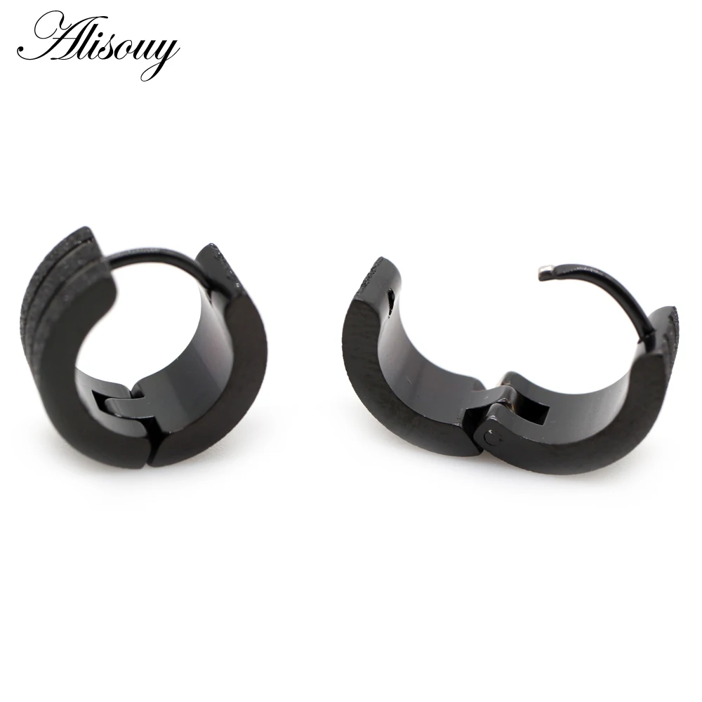 Alisouy 2pcs New Frosted Scrub Groove Ear Earring Stainless Steel Small Circle Hoop Earrings for Women Men Punk Piercing Jewelry
