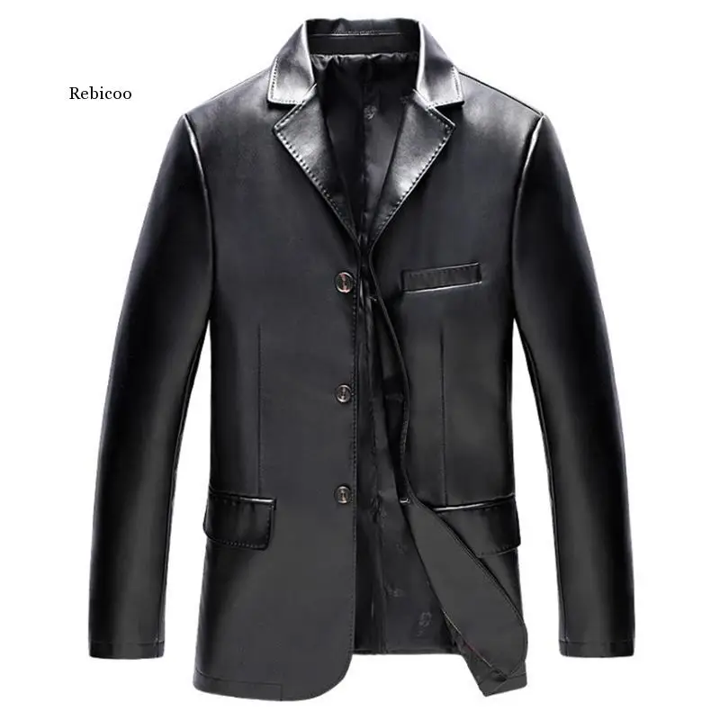 

Spring Autumn Men's Leather Jacket Casual Pu Blazer Jacket Male Single Breasted Slim Fit Mens Leather Jackets Coats Black Blue