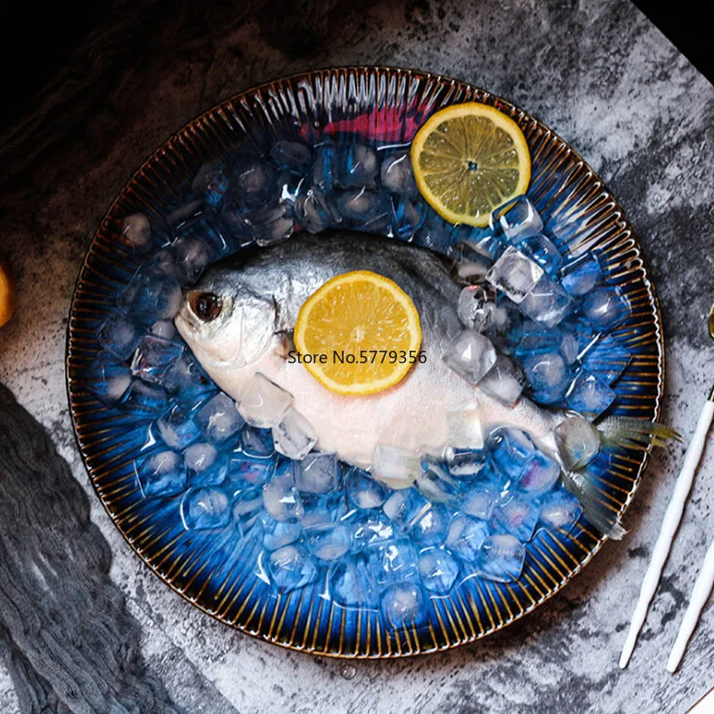 Western-style Food Steak  Ceramic Dish Deep Blue Pasta Plate Household Fresh Fruit Salad Fish Procelain Tableware