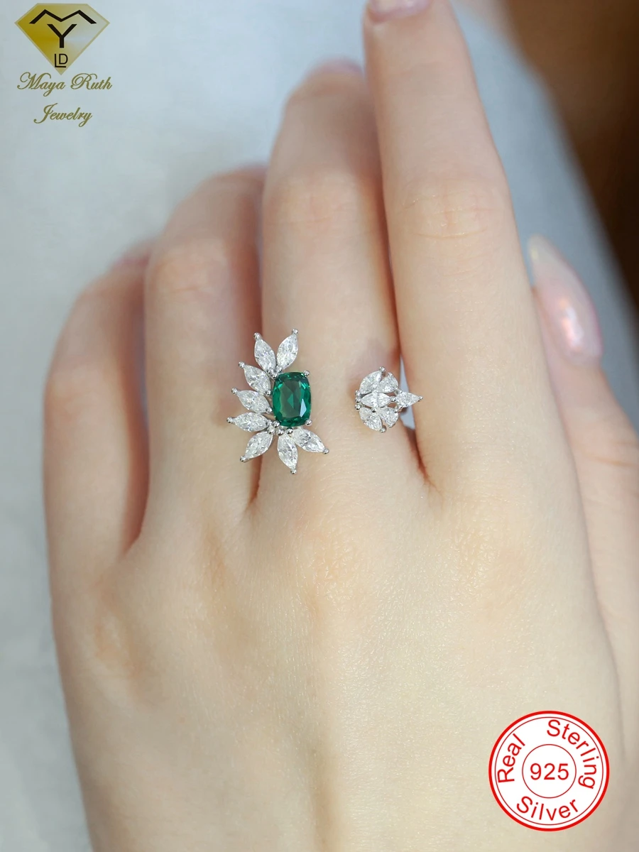 

Created Emerald Gemstone Cocktail Ring for Women Green Real 925 Sterling Silver Party Anniversary Gift Female Flower Shape 2024