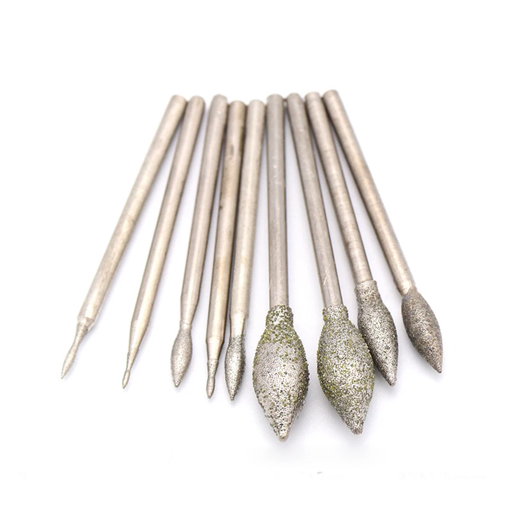 10PCS 0.8mm-8mm Olive Diamond Burr Grinding Bit 2.35/3mm for Dremel Engraving Glass