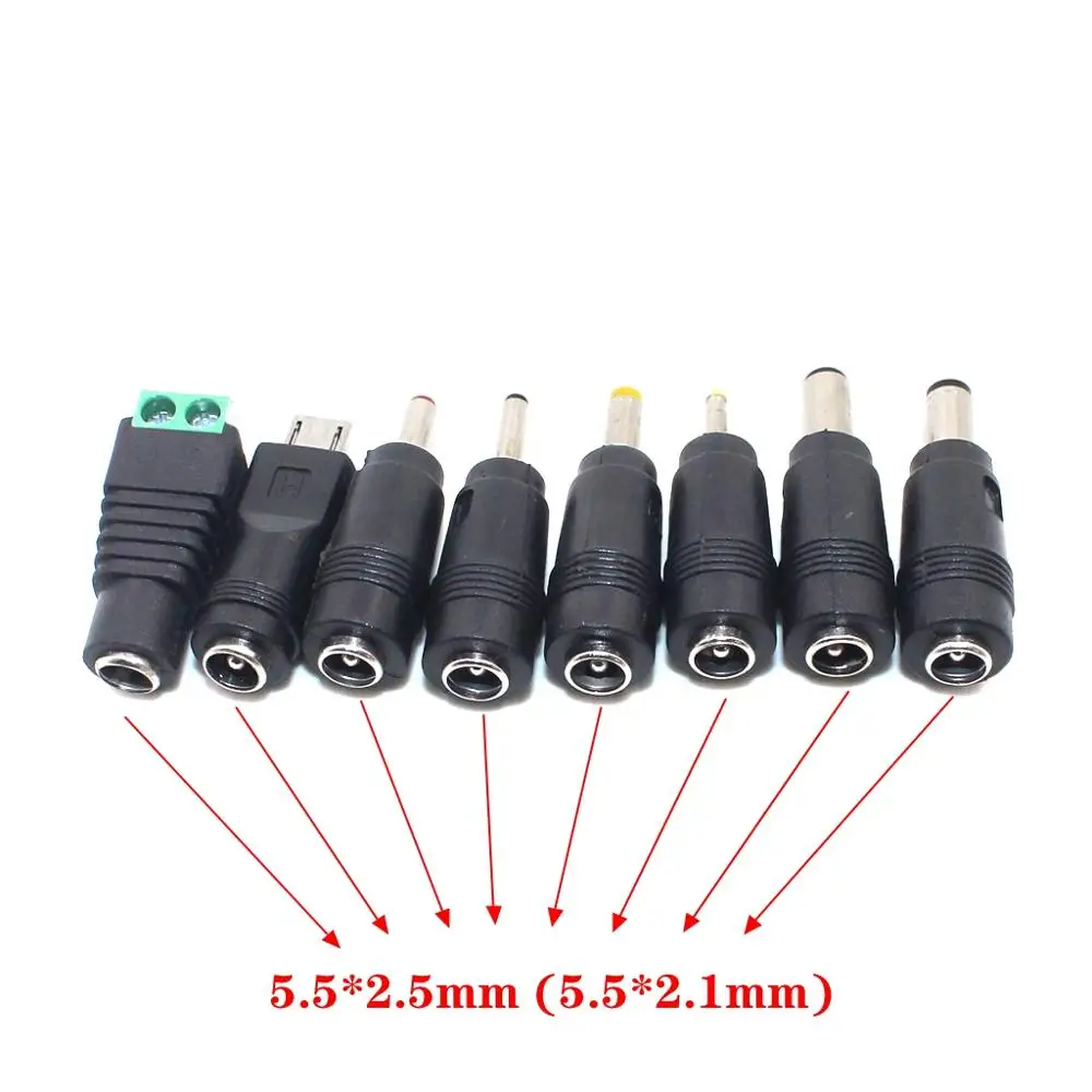 8pcs/lot DC Power Jack 5.5 x 2.1mm Female To 5.5*1.7mm 4.8 2.5 2.1 0.7 3.5 4.0*1.35mm micro usb termimal Male Plug view 3