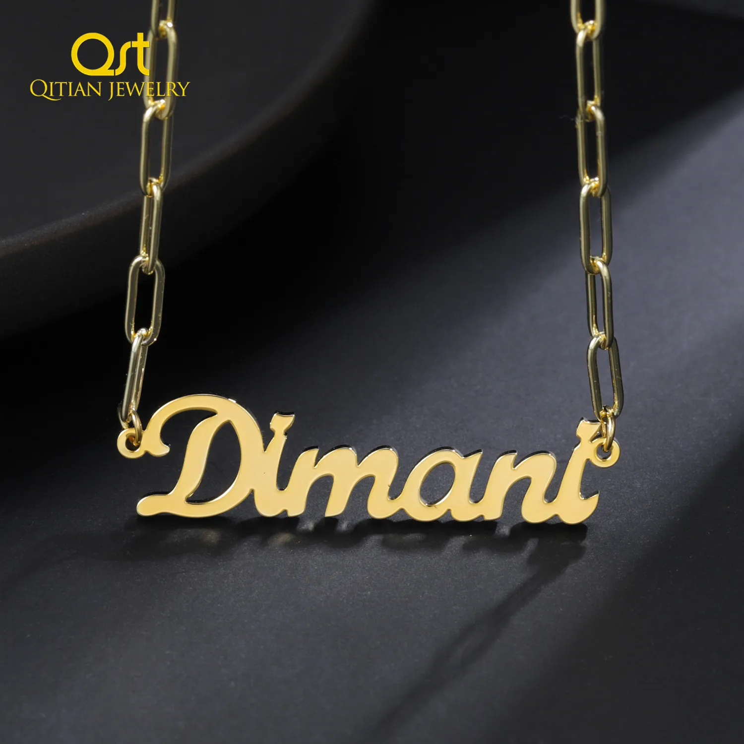 Personalized Name Necklace Custom 18K gold plated Stainless Stee Nameplate Necklace Jewelry ForWomen Christmas Gift Figaro Chain