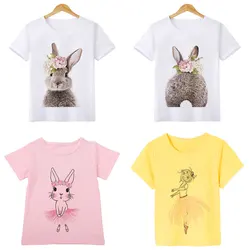 New Arrivals T-shirts For Girls Cute Flower Rabbit Pig Animal Plant Print Funny Kids T Shirt Girl Clothes Boys Tops Three Colors