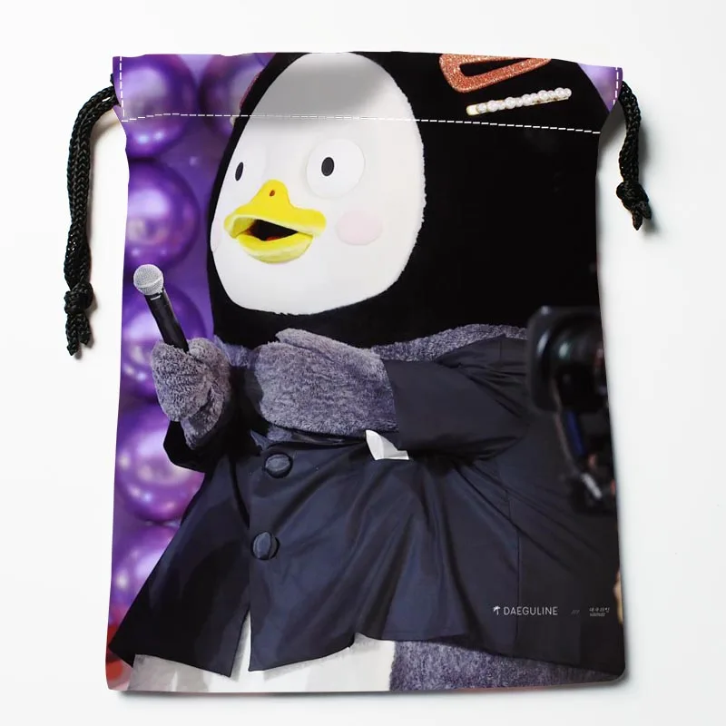 Custom Pengsoo Cartoon Penguin borse con coulisse borse portaoggetti in tessuto con stampa moda antipolvere regalo festivo per ragazze dei ragazzi