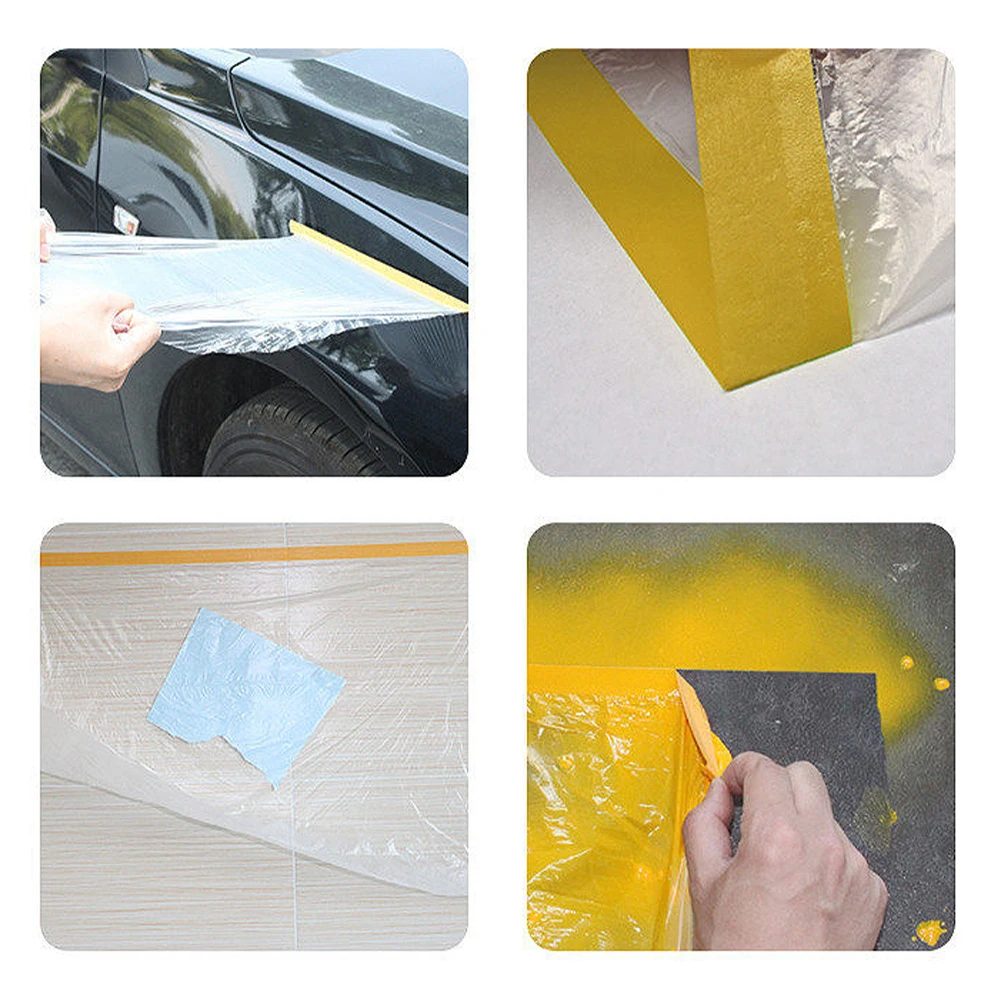 Película adhesiva de enmascaramiento pregrabada, pintura adhesiva para aplicaciones automotrices, protección de muebles de coche, tela para cubrir el suelo, 4 rollos de 20M