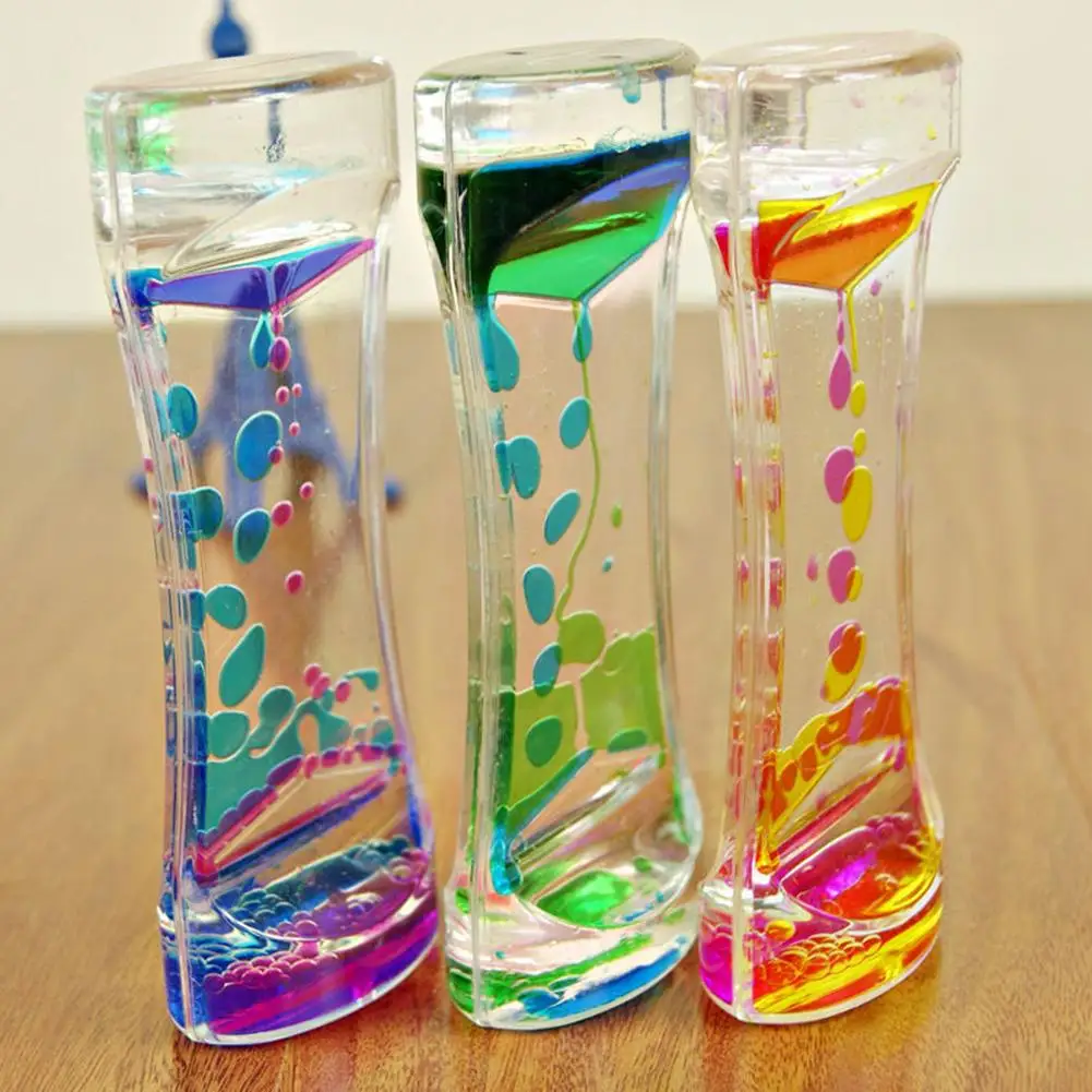 stress toy Double Colors Oil Hourglass Liquid Floating Motion Bubbles Timer Desk Decors descending sensory bubbles kids toys