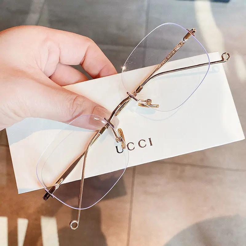 New Unisex Fashion Anti-blue Light Women Square Frameless Ultra-light Metal Thin Temples Women and Man High Quality Eyeglasses