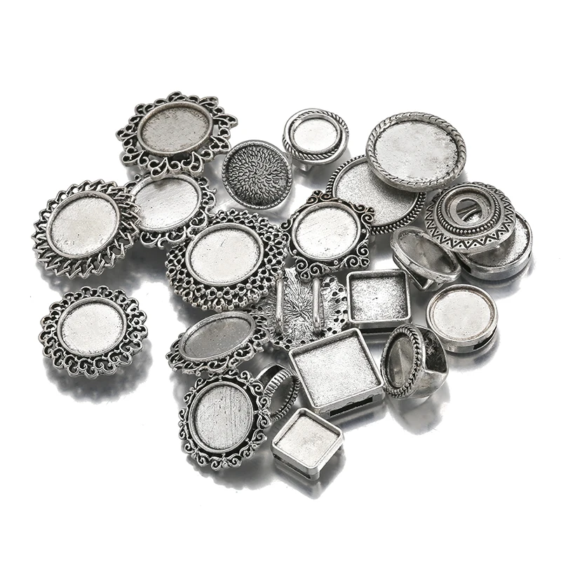 10Pcs Tibetan Silver Blank Cabochon Base Setting Spacer Beads For Flat Leather Cord DIY Necklace Bracelet Jewlery Making Finding