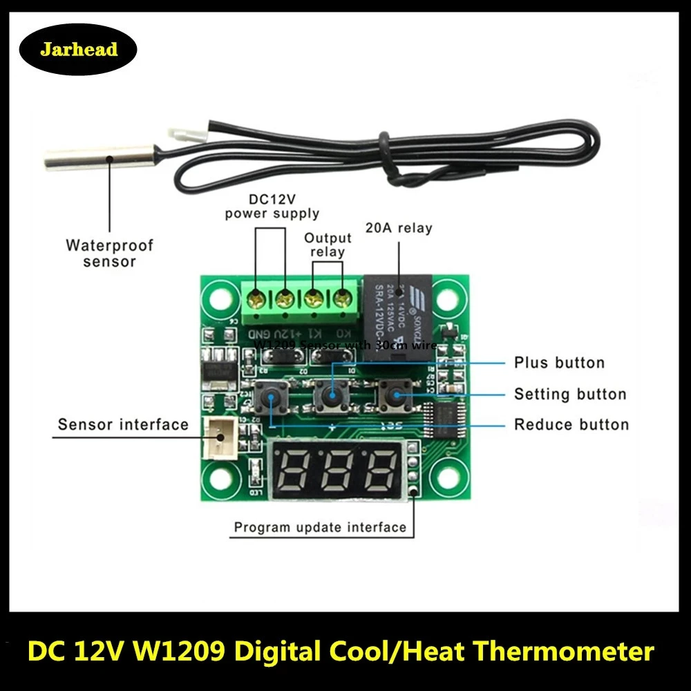 W1209 -50-100C DC 12V Digital Temperature Controllear Thermostat Temperature Control Thermostat Switch Plate W1209 Case