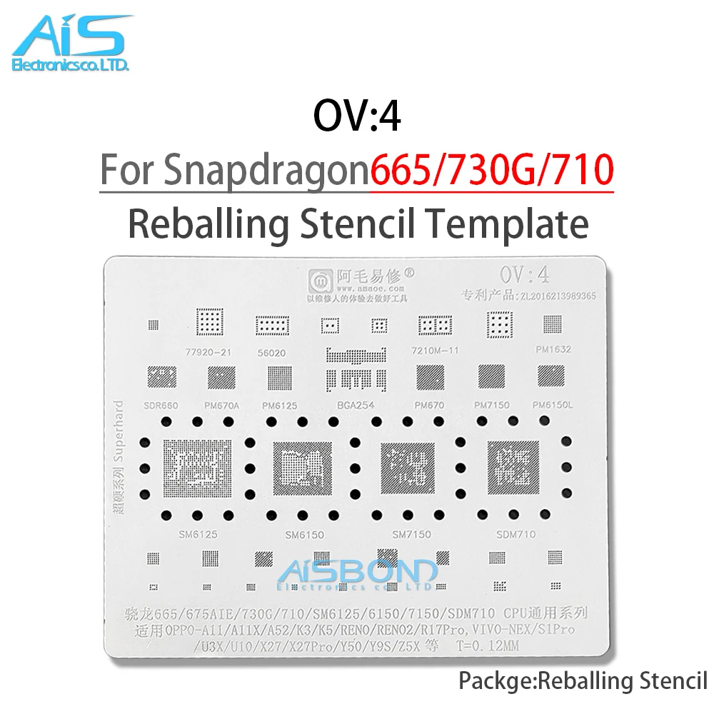 OV4 BGA Reballing wzornik dla SM6125 SM6150 SM7150 SDM710 dla OPPO A11 A11X A52 K3 K5 Reno (nevada) Reno2 R17 Pro VIVO NEX S1 U3X U10 X27