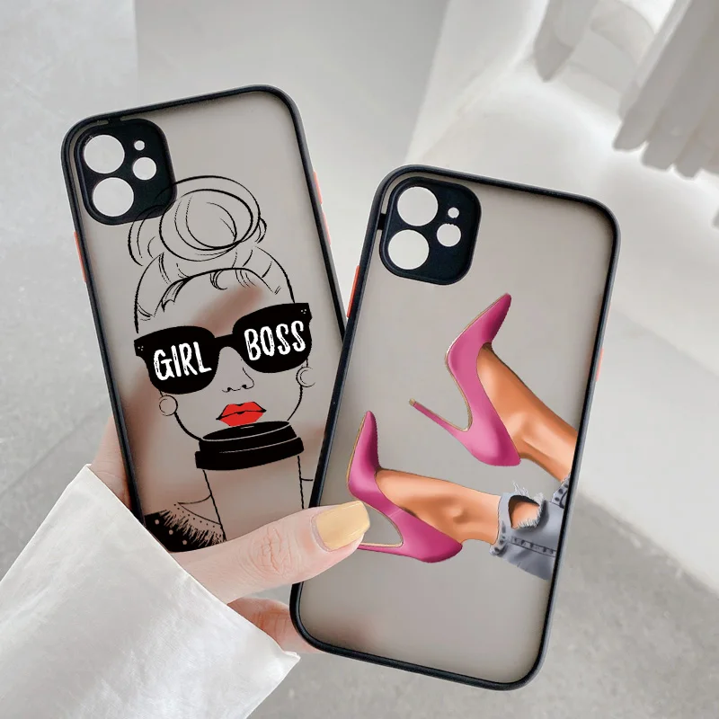 Girl Boss Women Coffee Phone Case For iphone 16 12 11 14 13 15 Pro Max X XS XR SE 2020 7 8 Plus Fashion Lady High Heel Covers