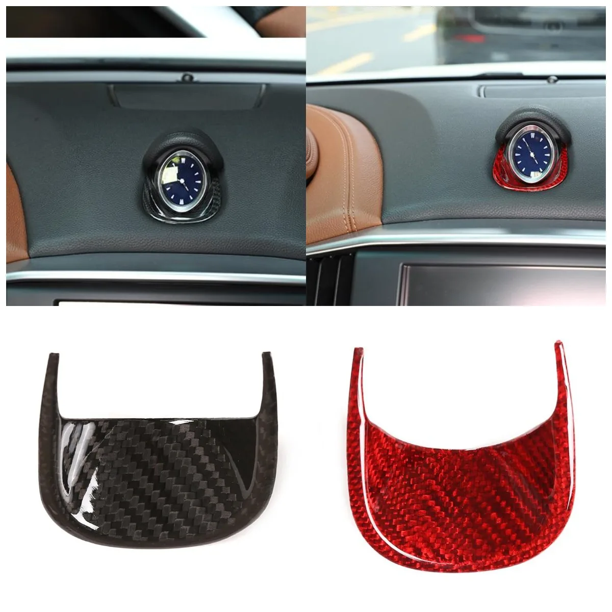 

For 14-21 Maserati Geberit Car Center Dashboard Clock Base Trim Cover Real Carbon Fiber Black Or Red 1 PCS Casing Accessories