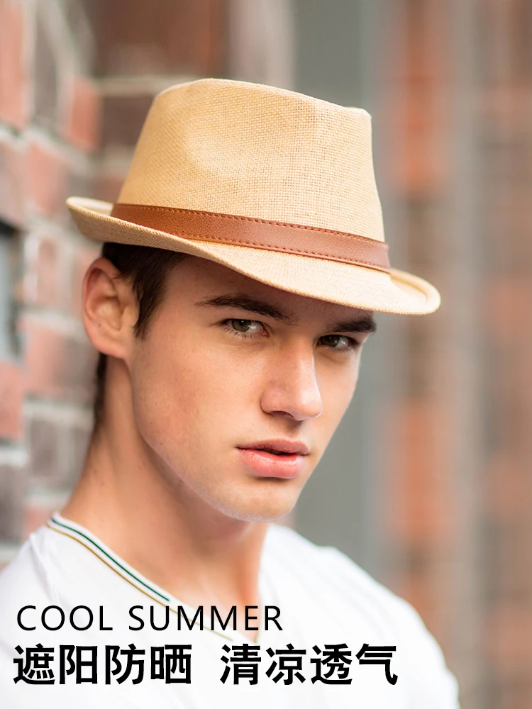 

2022 new Summer beach sun hat unisex travel gentleman hat straw hat Panama gentleman hat belt buckle thin top hat sun hats cup