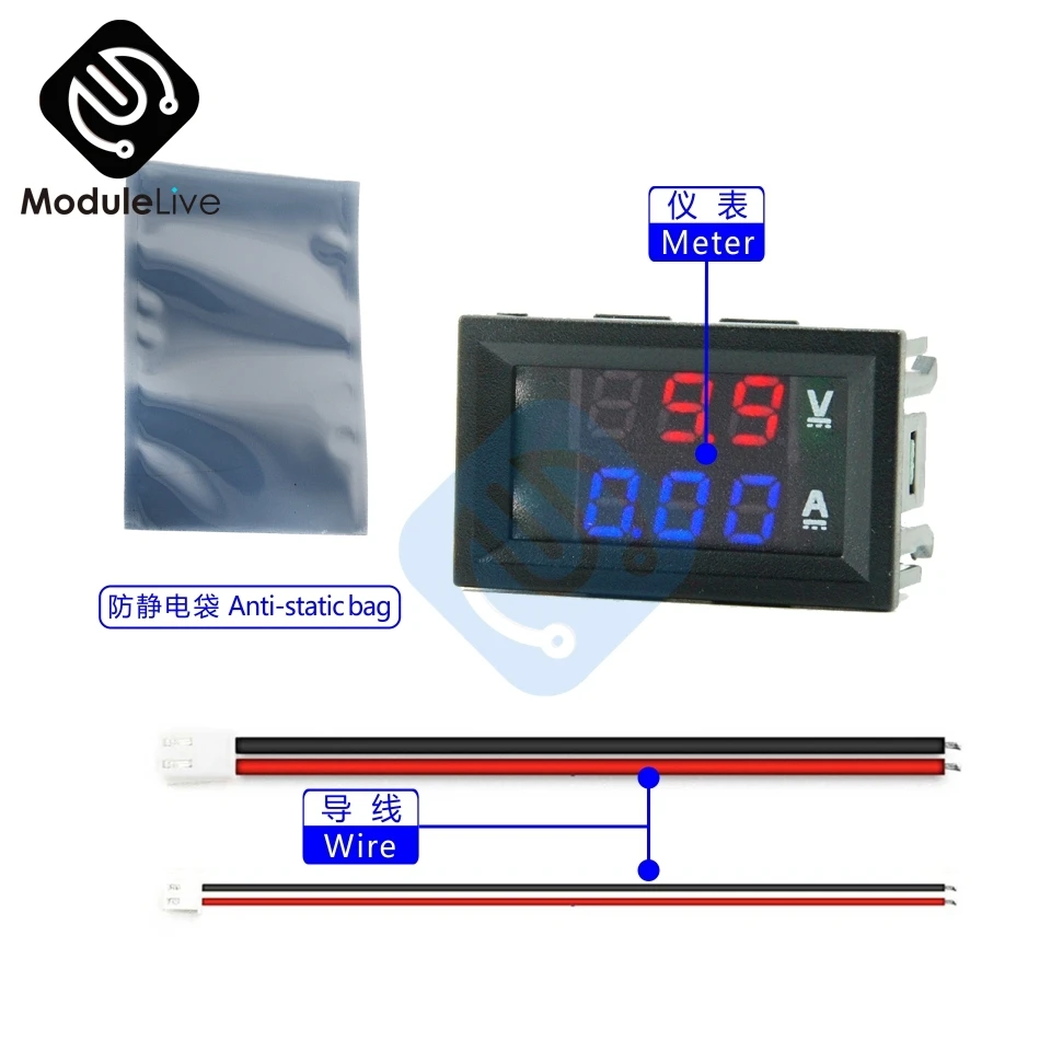 Car Voltmeter Ampermeter DC 7V-110V 10A 3-position High Voltage Mini Digital Voltage Ammeter DC 110V with 4 Wires Volt Amp Meter