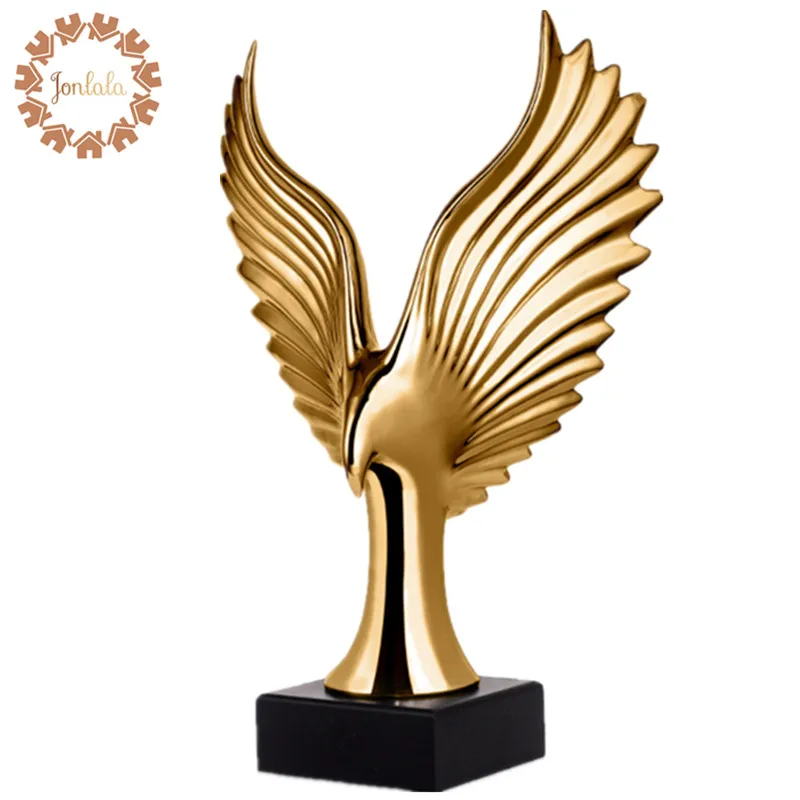 

Golden/ Silver Creative Home Decor Eagle Wing Abstract Sculpture Decoration Figurine Decorative Resin Hawk Statue TV Background